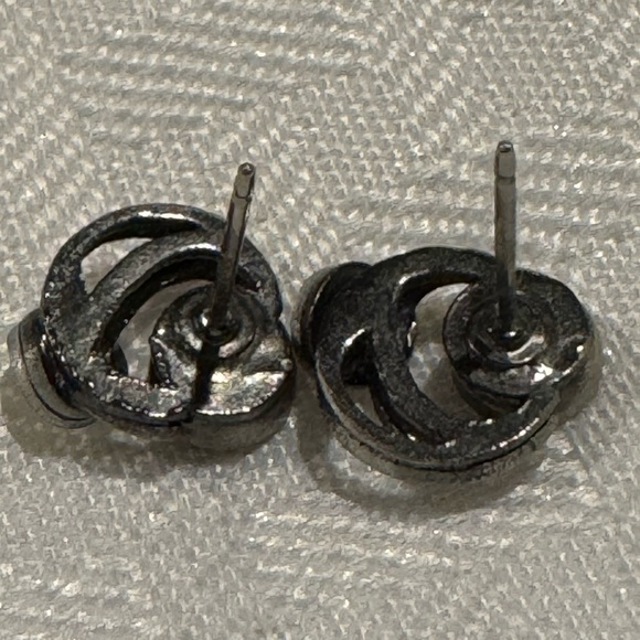 Christophe Poly geometric two-tone Stud earrings Blue Stone Gold Tone accent - Picture 9 of 9